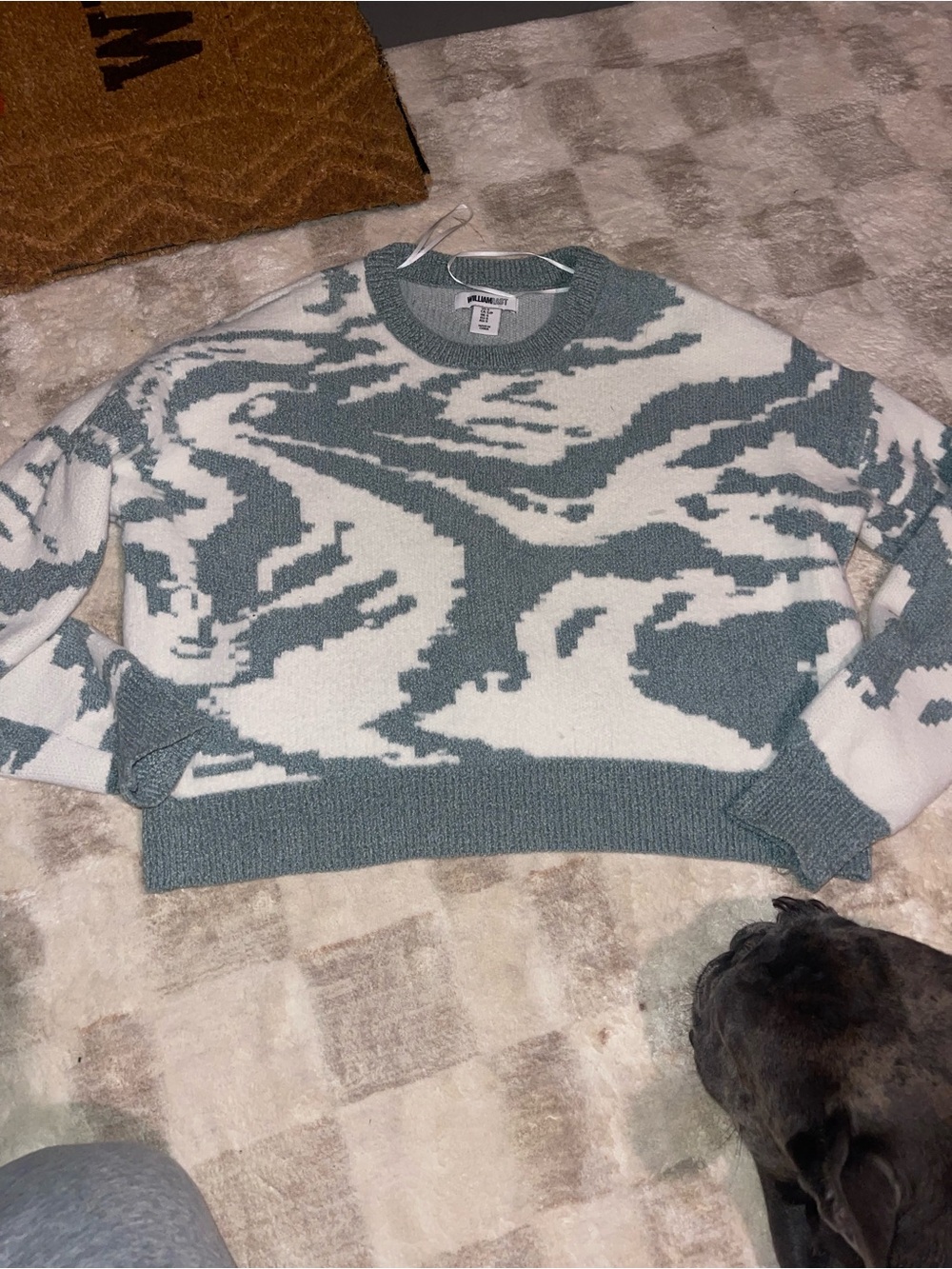 Marshalls Crewneck Sweater in Seafoam Green & White Abstract